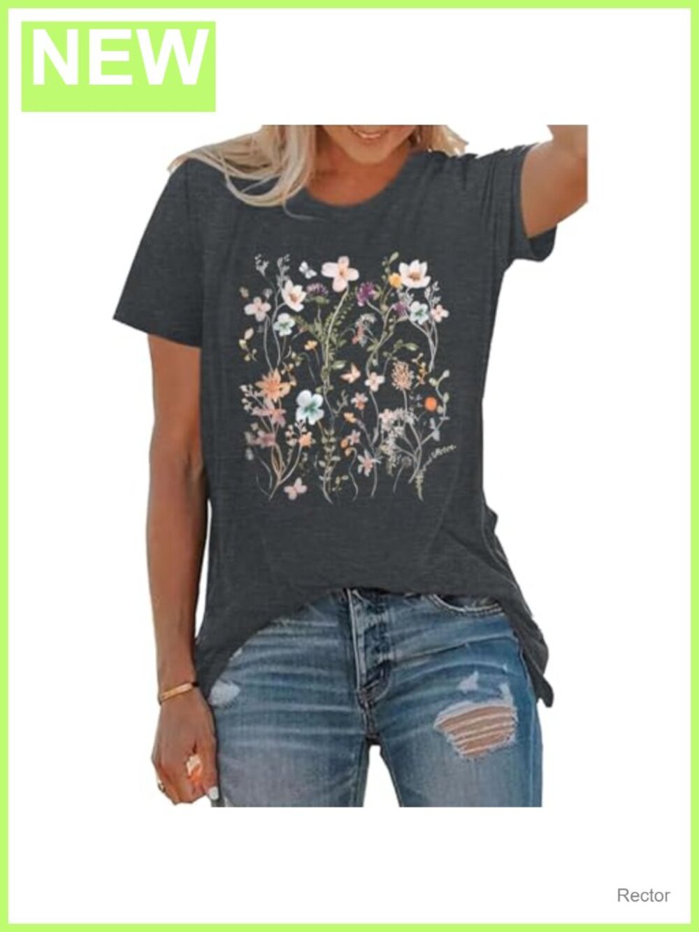 Women's Floral Graphic Tee Casual Short Sleeve Crew Neck T-Shirt Regular Fit